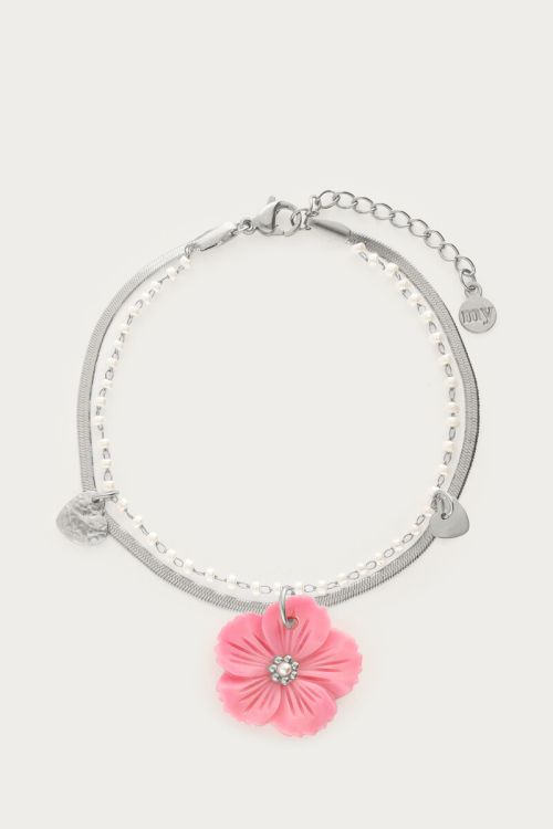 my jewellery Botanical dubbele armband met roze bloem