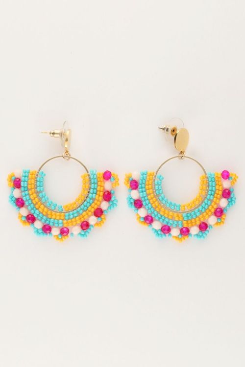 my jewellery Half ronde statement oorhangers met multikleur kralen