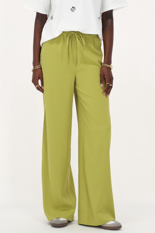 my jewellery Lime groene wide leg pantalon met strikkoord