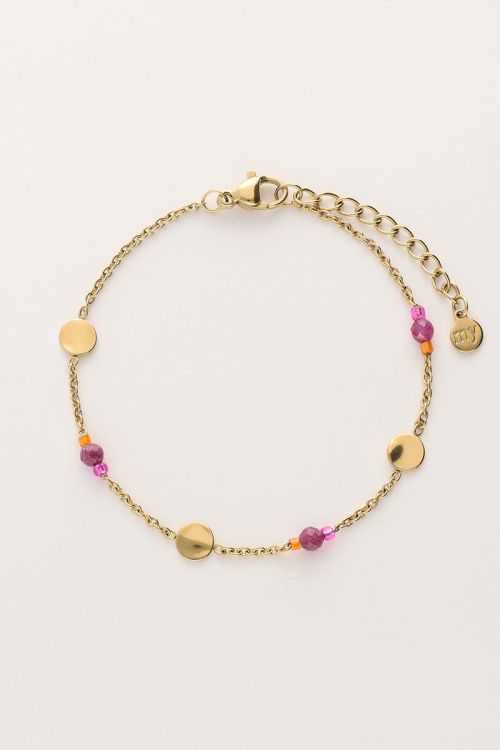 my jewellery Armband met munt en paarse kralen