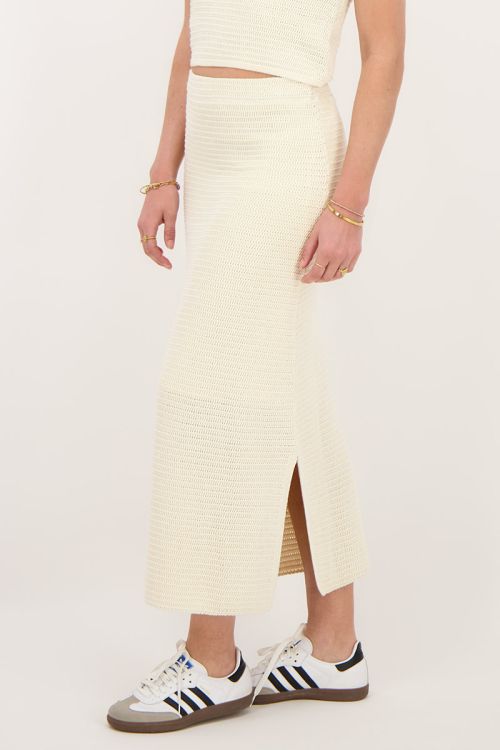 my jewellery Beige gebreide midi skirt met split