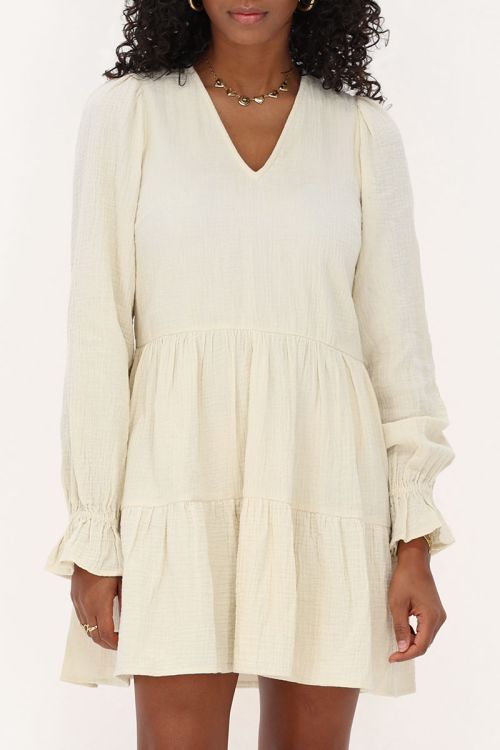 my jewellery Beige jurk met elastische mouwen