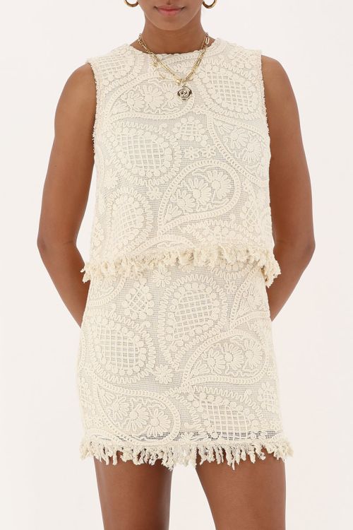 my jewellery Beige korte rok met embroidery