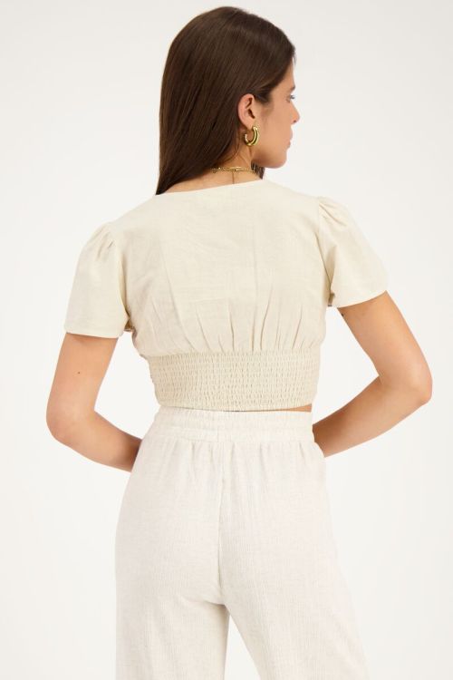 My Jewellery Beige Linnen Look Top Met Schelpjes