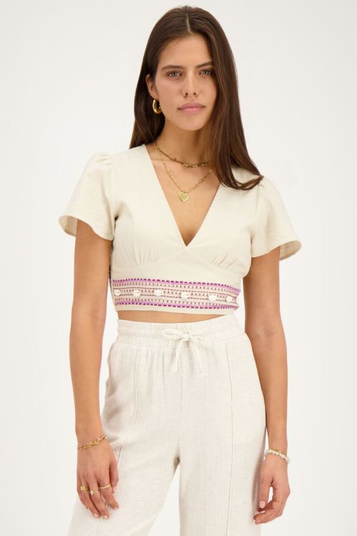 my jewellery Beige linnen look top met schelpjes