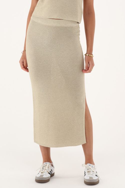 my jewellery Beige lurex gebreide midi rok