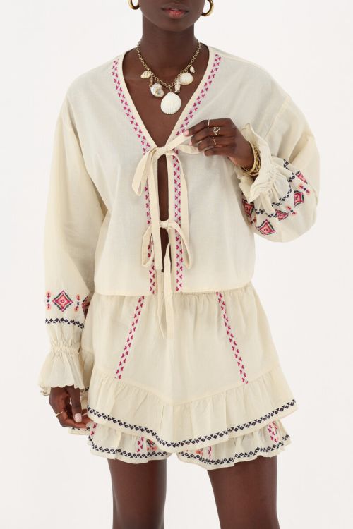 my jewellery Beige skort met embroidery details