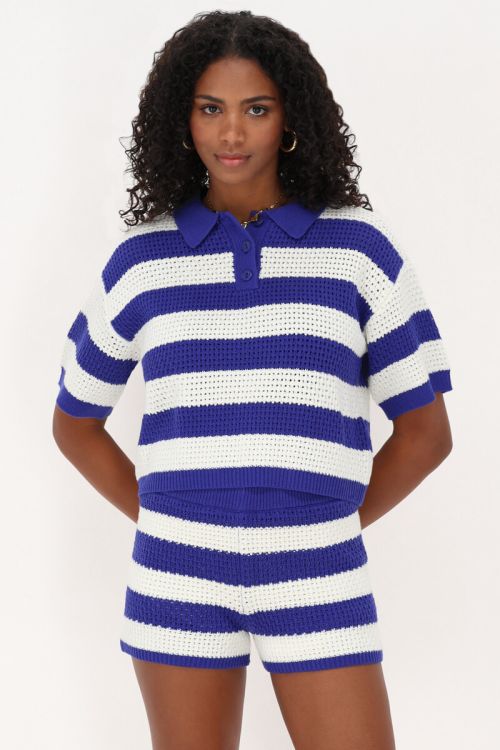 my jewellery Blauw gebreide short met strepen