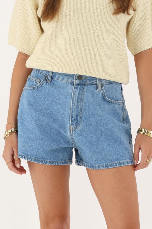 my jewellery Blauwe denim short met wave