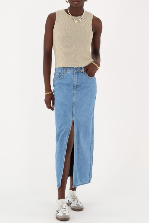 my jewellery Blauwe midi rok met wave en split