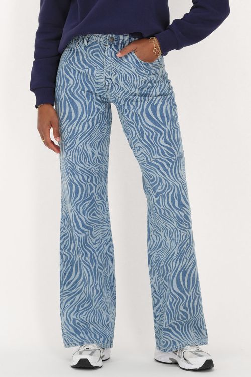 my jewellery Blauwe wide leg jeans met zebraprint