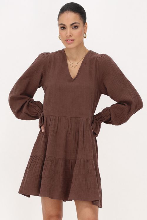 my jewellery Bruine jurk met elastische mouwen