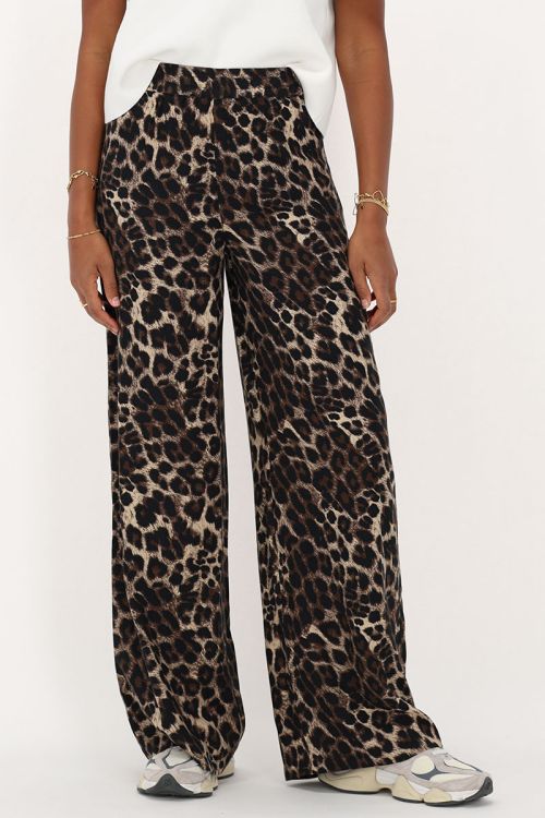 my jewellery Bruine panterprint wide leg broek