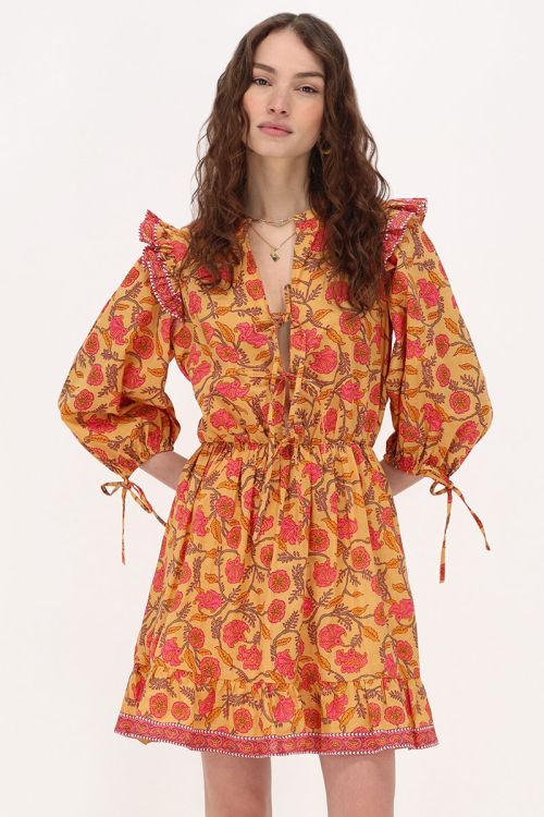 my jewellery Gele jurk met bloemenprint & ruffles