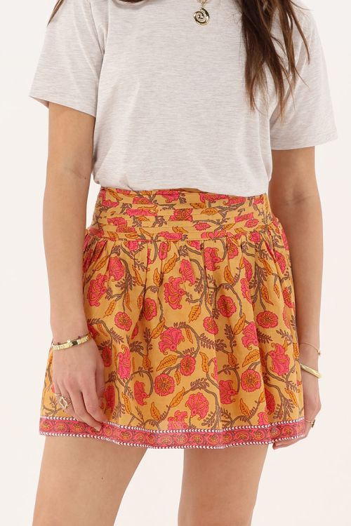 my jewellery Gele korte rok met bloemenprint