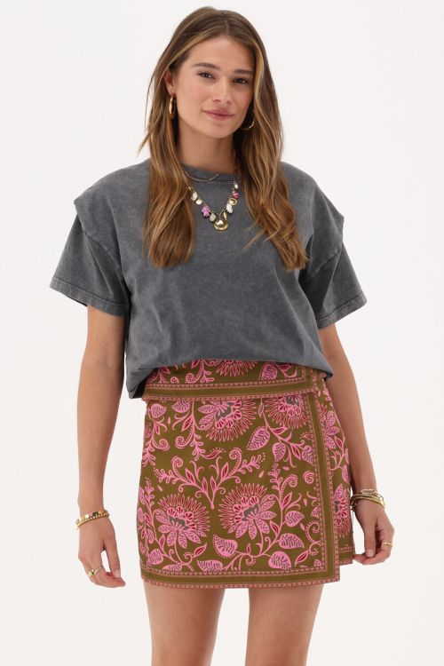 my jewellery Groene rok met overslag & roze bloemen