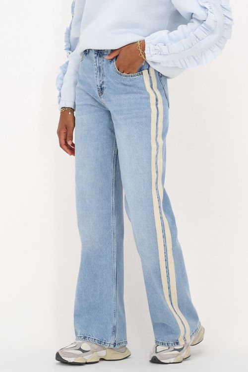 my jewellery Lichtblauwe wide leg jeans met tapes