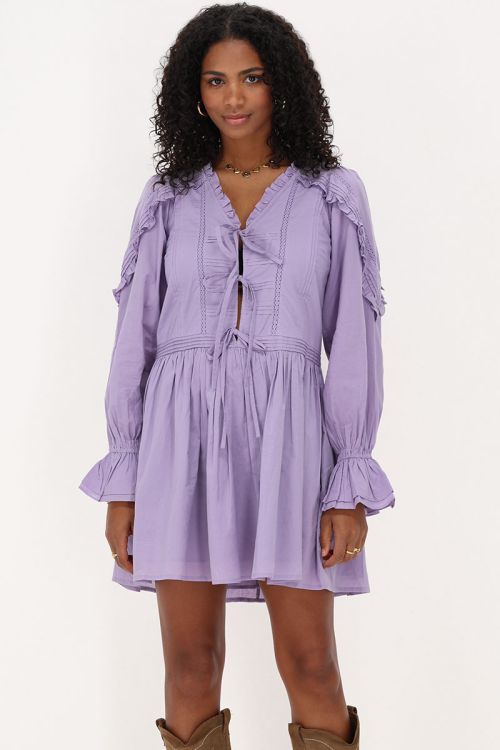 my jewellery Paarse jurk met pintuck & strikjes