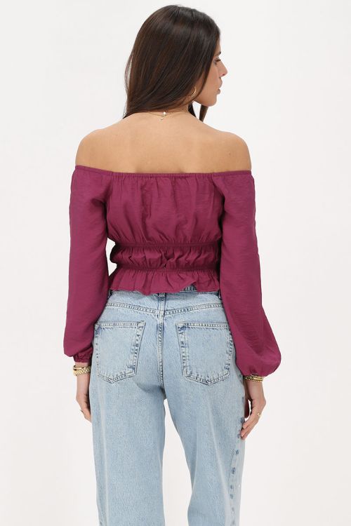 My Jewellery Paarse Off Shoulder Top Met Ruffles