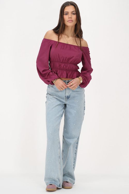 My Jewellery Paarse Off Shoulder Top Met Ruffles