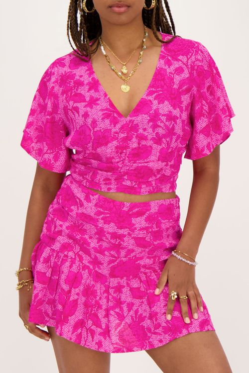 my jewellery Roze top met bloemenprint en smock