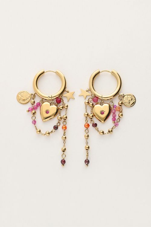 my jewellery Starry oorringen met hartje en kralen