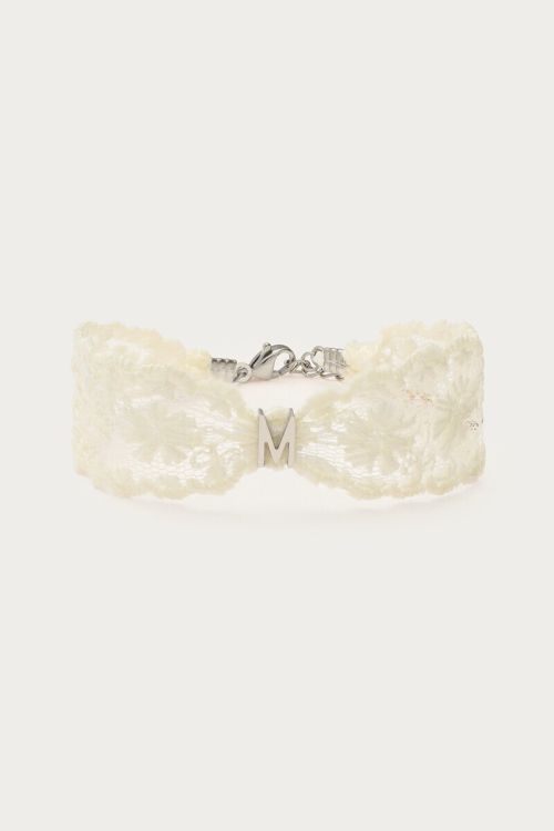 my jewellery Witte armband met kant en initial
