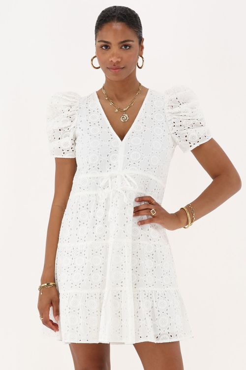 my jewellery Witte wijde jurk met embroidery