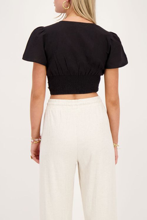 My Jewellery Zwarte Linnen Look Top Met Schelpjes