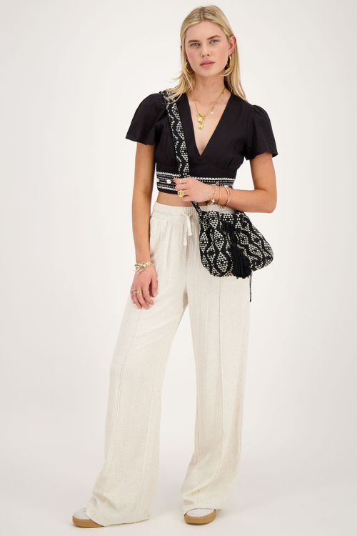 My Jewellery Zwarte Linnen Look Top Met Schelpjes