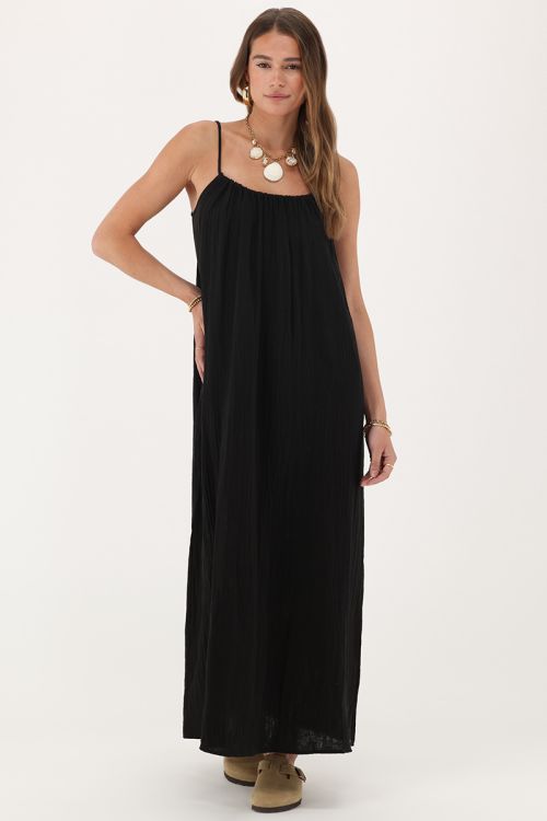 my jewellery Zwarte mousseline maxi jurk