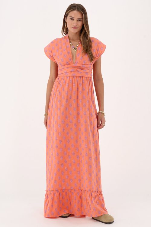 my jewellery Oranje multiway wikkel maxi jurk met print