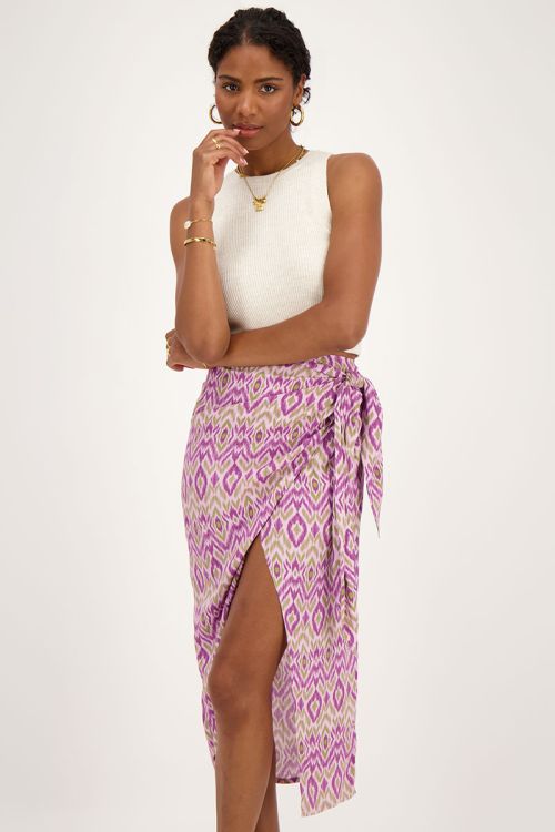 my jewellery Paarse midi rok met overslag en aztec print