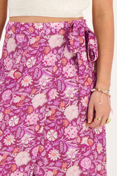 My Jewellery Paarse Midi Wikkelrok Met Roze Bloemenprint