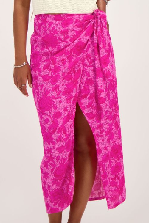 my jewellery Roze midi rok met overslag en bloemenprint