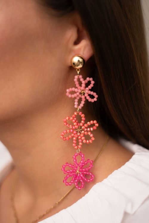 My Jewellery Statement Oorbellen Met 3 Roze Bloemen