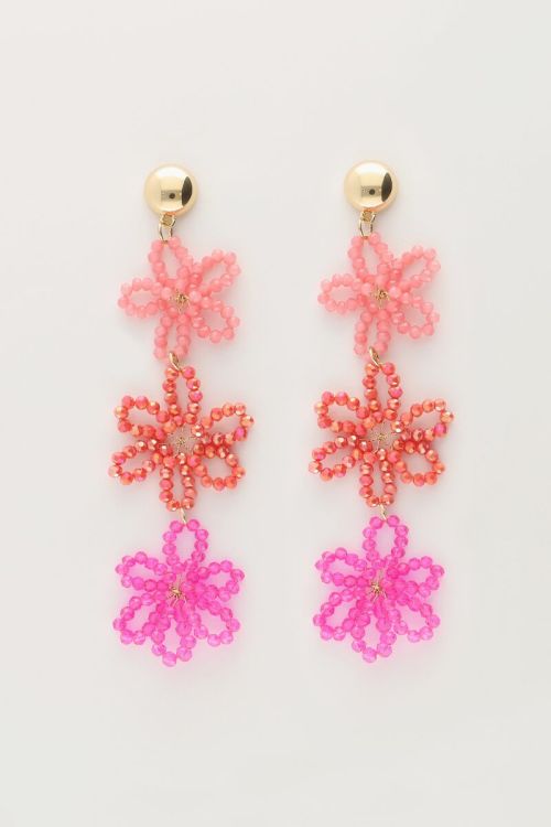 my jewellery Statement oorbellen met 3 roze bloemen