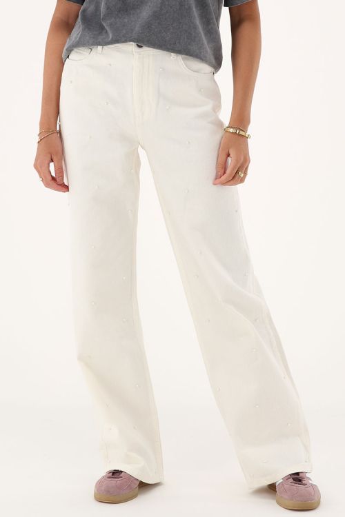 my jewellery Witte denim spijkerbroek met imitatieparels