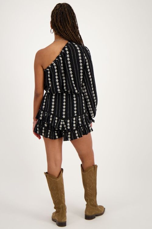 My Jewellery Zwart-witte One-shoulder Top Met Embroidery