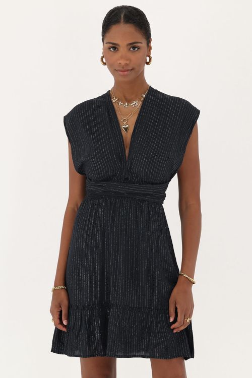 my jewellery Zwarte multiway wikkel korte jurk met lurex