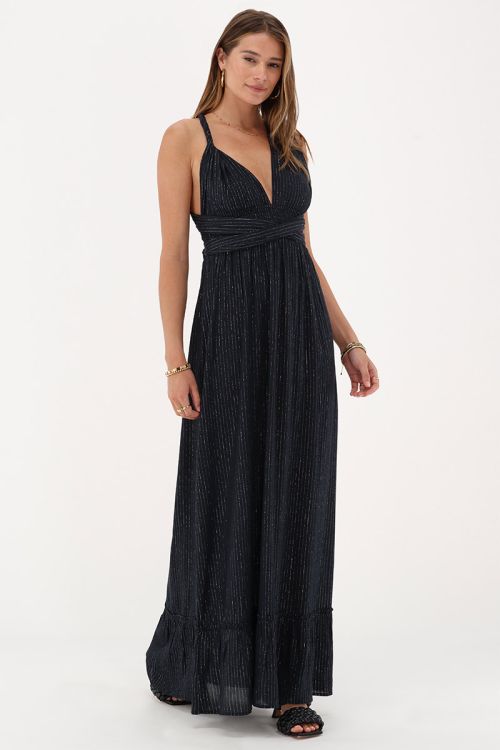 my jewellery Zwarte multiway wikkel maxi jurk met lurex