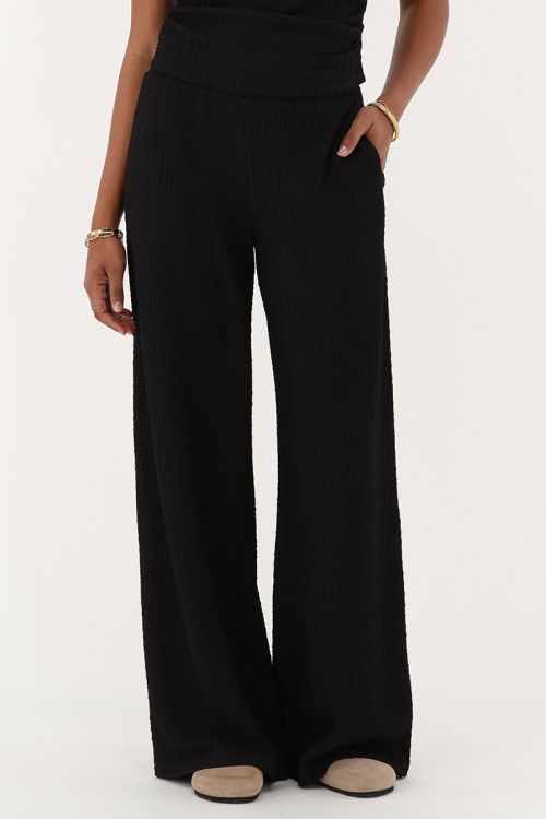 my jewellery Zwarte wide leg pantalon met structuur