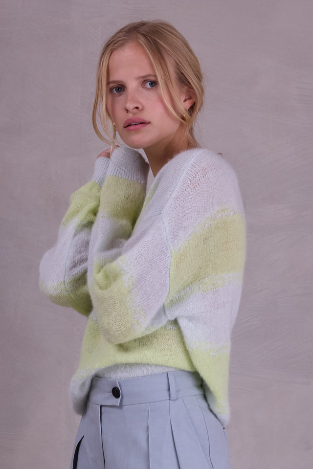 Nathalie Vleeschouwer Alvito Gestreepte Trui In Ice Blue En Daiquiri Green