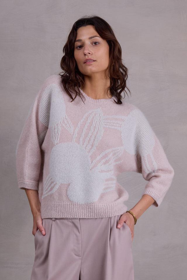 nathalie vleeschouwer Avoine alpaca trui in desert sand met ice blue