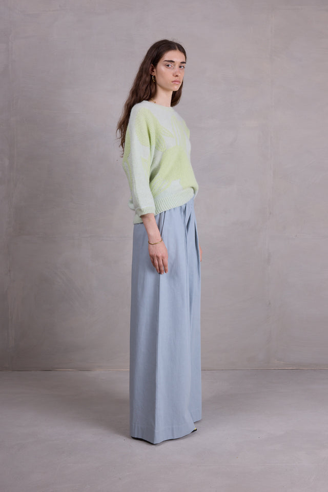 Nathalie Vleeschouwer Avoine Alpaca Trui In Ice Blue Met Daiquiri Green