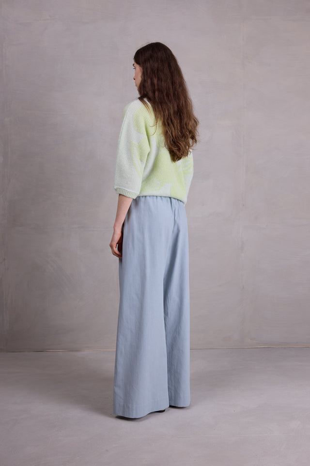 Nathalie Vleeschouwer Avoine Alpaca Trui In Ice Blue Met Daiquiri Green