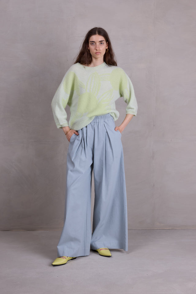 Nathalie Vleeschouwer Avoine Alpaca Trui In Ice Blue Met Daiquiri Green