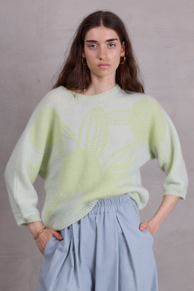 nathalie vleeschouwer Avoine alpaca trui in ice blue met daiquiri green