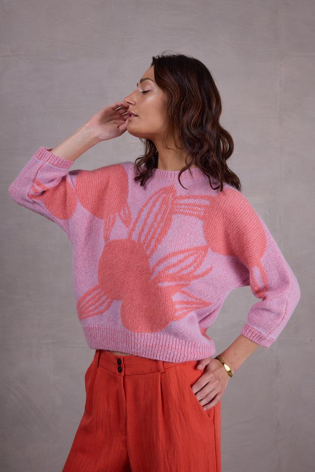 nathalie vleeschouwer Avoine alpaca trui in lila met coral