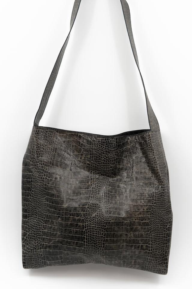 Nathalie Vleeschouwer Big Crossbody Handtas In Croco Black Olive